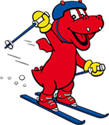Fridolin, de mascotte van Skischule Mösern-Seefeld